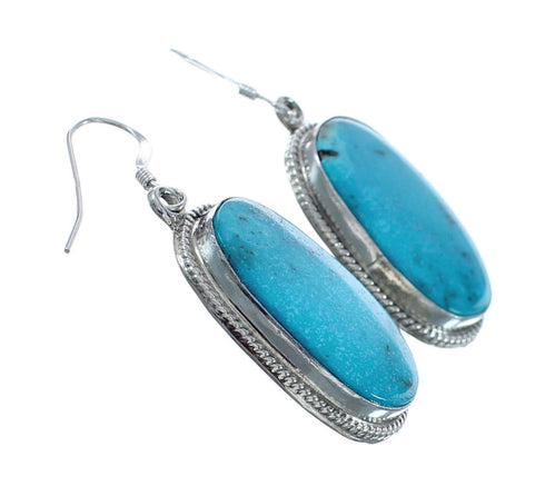 Native American Turquoise Sterling Silver Hook Dangle Earrings AX128140